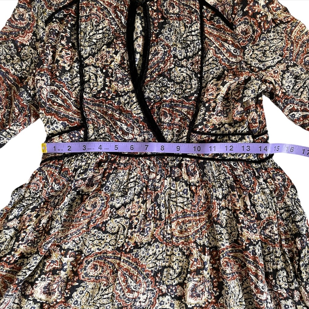 Paisley boho bell sleeve wrap dress with velvet trim - Picture 13 of 16